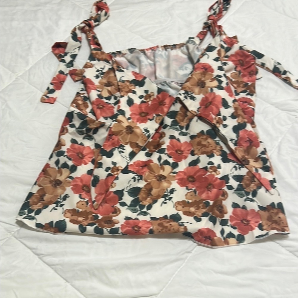 Floral Tie Front Camisole in Brown and Orange